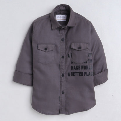 Polka Tots pocket print cargo shirt - grey