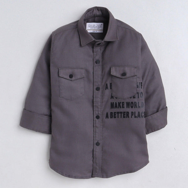 Polka Tots pocket print cargo Kids shirt - grey