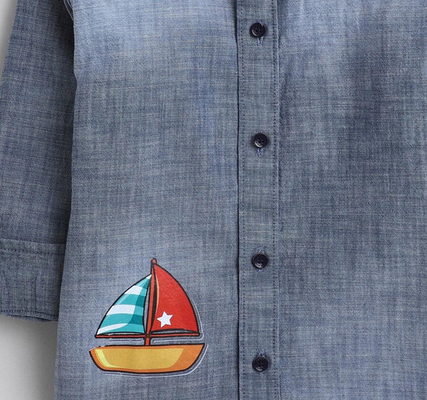 Polka Tots Denim ship shirt - Blue