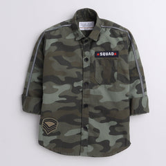Polka Tots full sleeves Kids shirt military print camouflage  patch  - Green