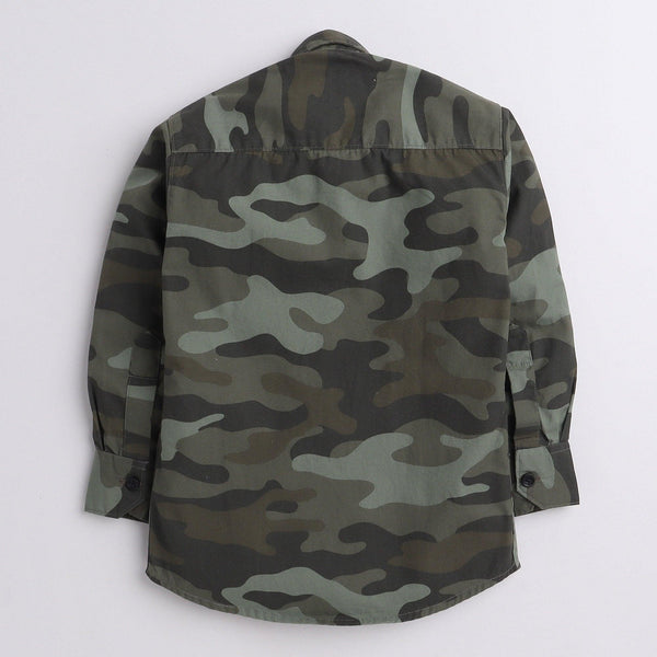 Polka Tots full sleeves Kids shirt military print camouflage  patch  - Green