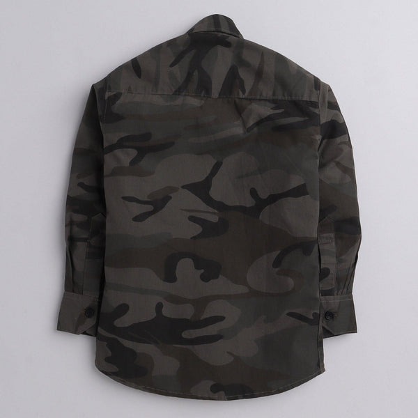 Polka Tots full sleeves Kids shirt military print camouflage  patch  - Grey