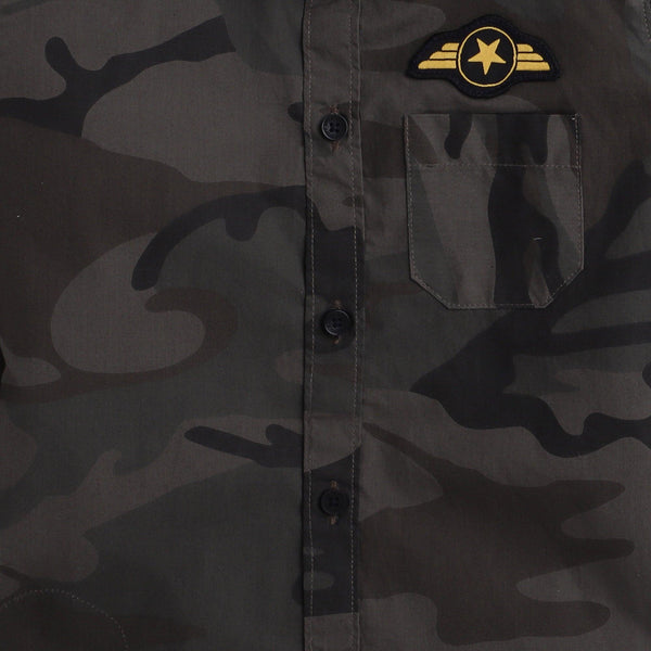 Polka Tots full sleeves Kids shirt military print camouflage  patch  - Grey