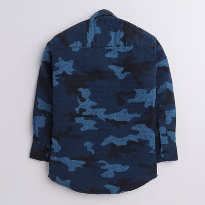 Polka Tots full sleeves shirt military print camouflage  patch  - Blue