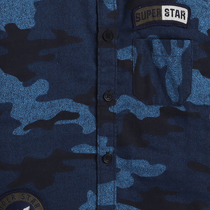 Polka Tots full sleeves shirt military print camouflage  patch  - Blue
