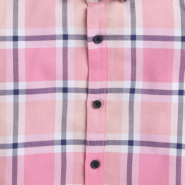Polka Tots full sleeves checks shirt with  denim collar denim elbow patch  - Pink
