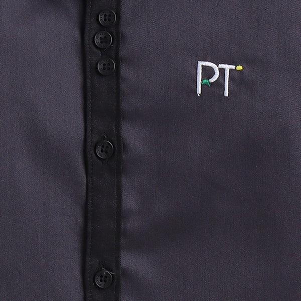 Polka Tots Full Sleeve Party Wear Reverse Collar Placket With Bow Tie Shirt - Grey