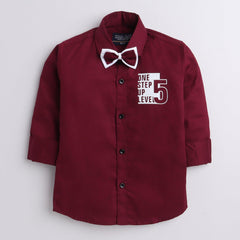  Polka Tots one step five design full sleeve shirt with bow tie - Maroon