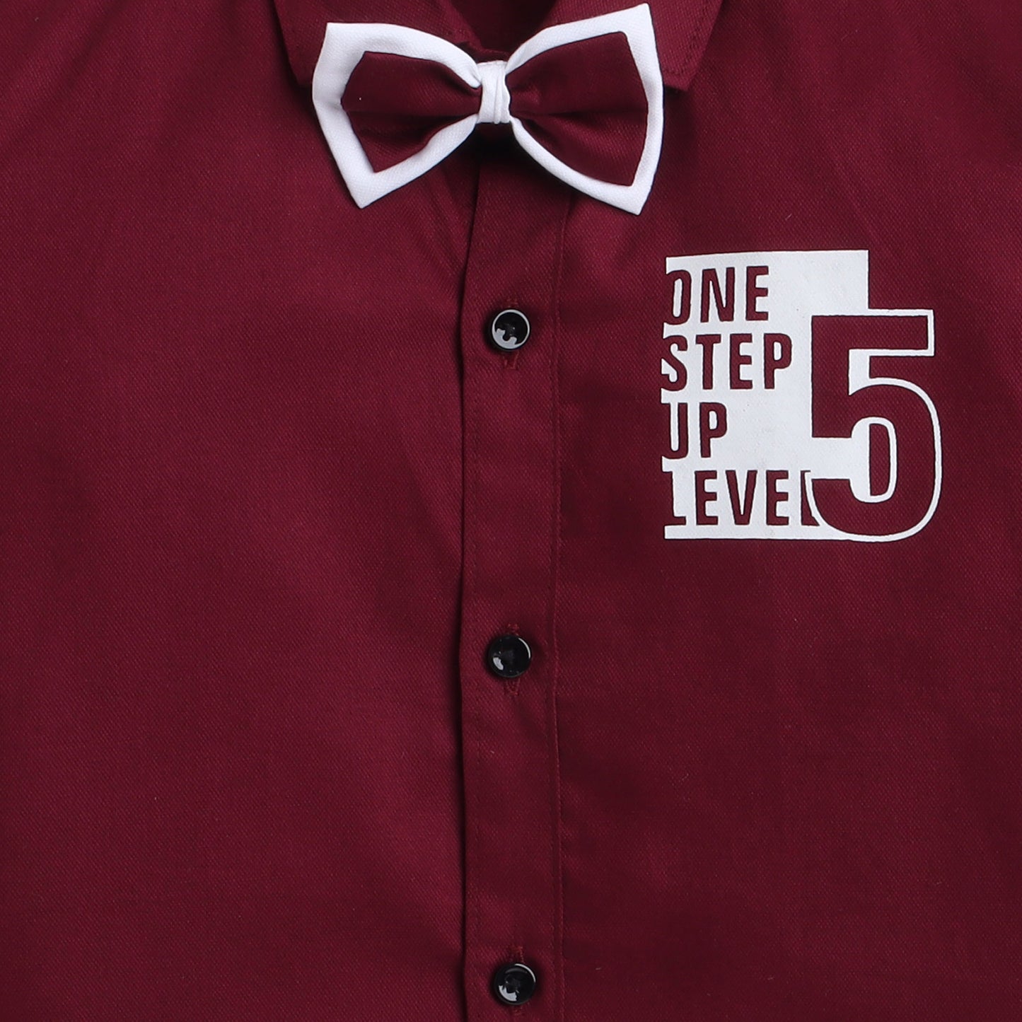  Polka Tots one step five design full sleeve shirt with bow tie - Maroon