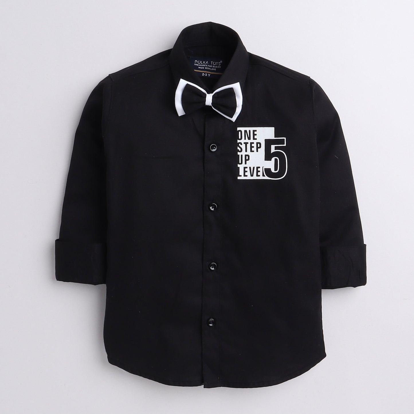  Polka Tots one step five design full sleeve shirt with bow tie - Black