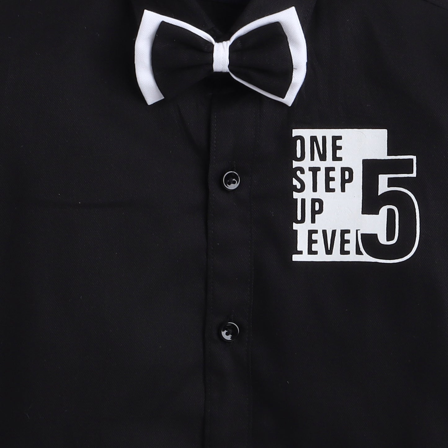  Polka Tots one step five design full sleeve shirt with bow tie - Black