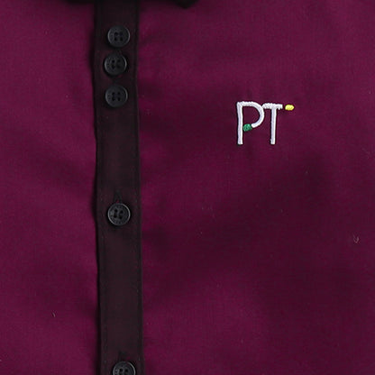 Polka Tots Full Sleeve Party Wear Reverse Collar Placket With Bow Tie Shirt - Maroon