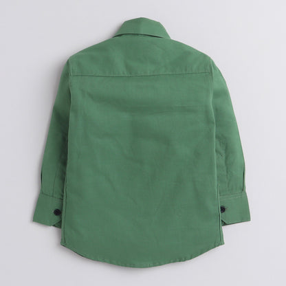 Polka Tots Full Sleeve Shirt Panda Embroidery - Green