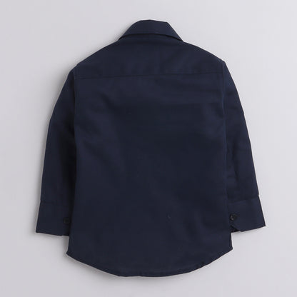 Polka Tots Full Sleeve Shirt Hippopotamus Thread Embroidery - Blue