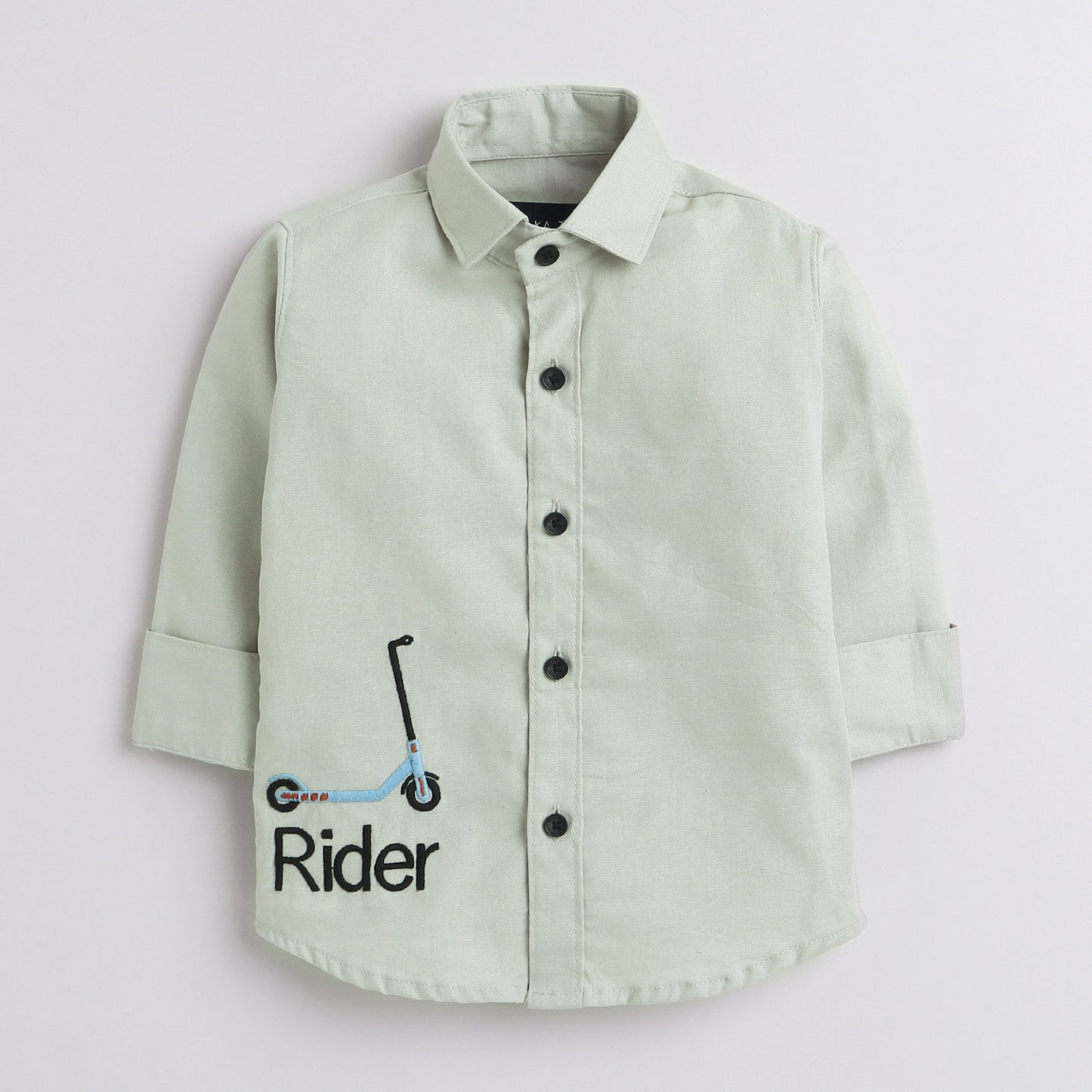 Polka Tots Full Sleeve Shirt Rider Embroidery - Grey