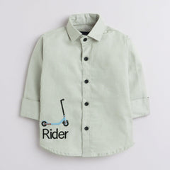 Polka Tots Full Sleeve Kids Shirt Rider Embroidery - Grey