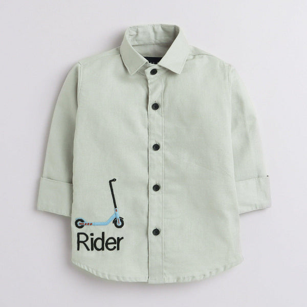 Polka Tots Full Sleeve Kids Shirt Rider Embroidery - Grey