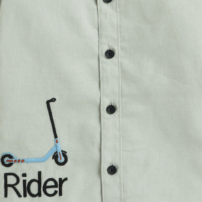 Polka Tots Full Sleeve Shirt Rider Embroidery - Grey