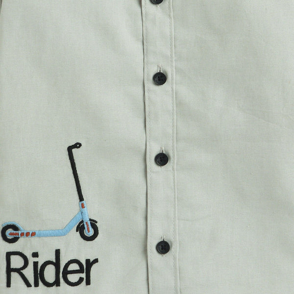 Polka Tots Full Sleeve Kids Shirt Rider Embroidery - Grey