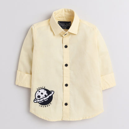 Polka Tots Full Sleeve Shirt Space Journey Embroidery - Yellow