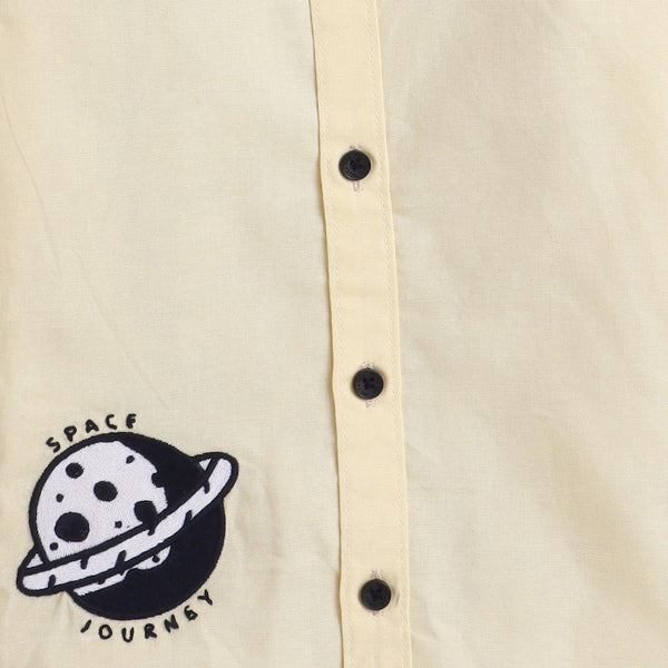 Polka Tots Full Sleeve Kids Shirt Space Journey Embroidery - Yellow