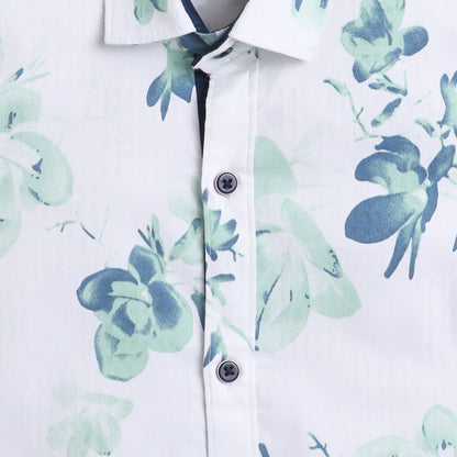 Polka Tots Full Sleeve Shirt Blue Floral Print - White
