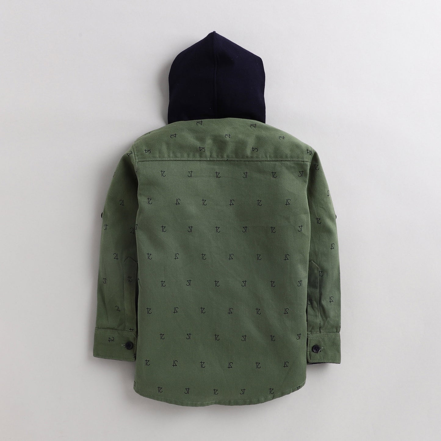 Polka Tots Full Sleeves Printed Hooded Shirt - Green