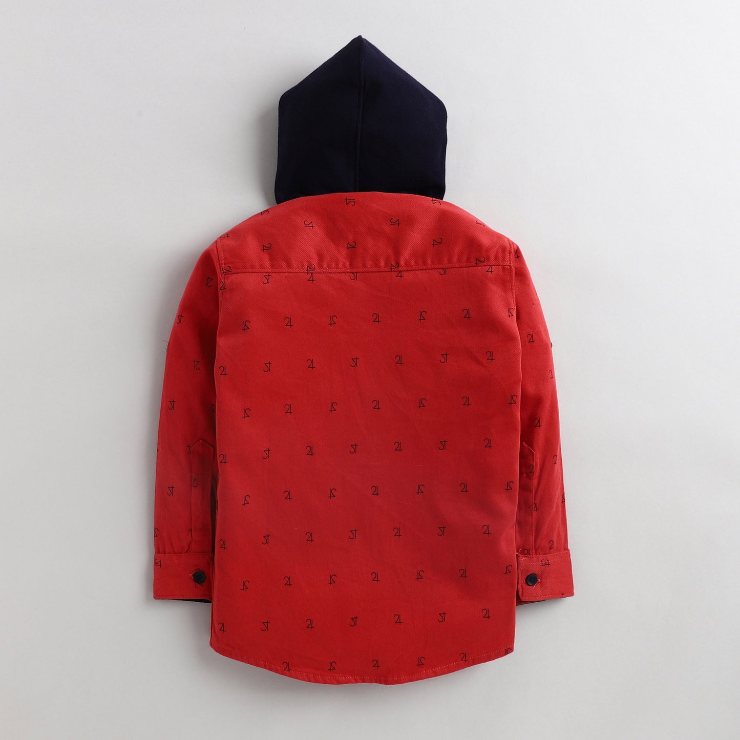 Polka Tots Full Sleeves Printed Hooded Shirt - Red