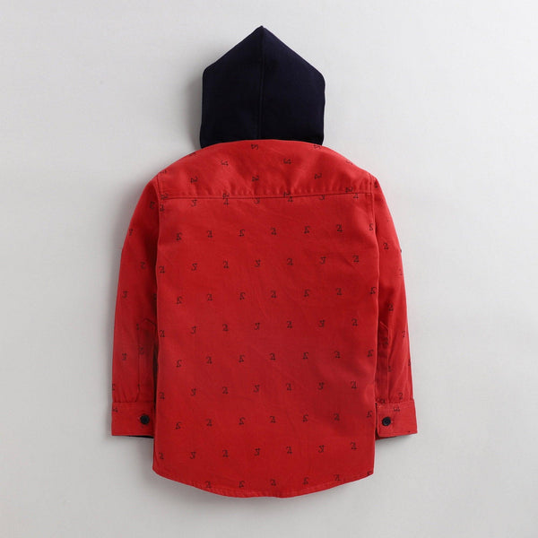 Polka Tots Full Sleeves Printed Hooded Kids Shirt - Red