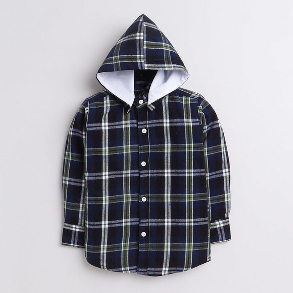 Polka Tots Full Sleeve Hoodie Checks Shirt Attached Tshirt Trust Your Crazy Ideas Print - Blue