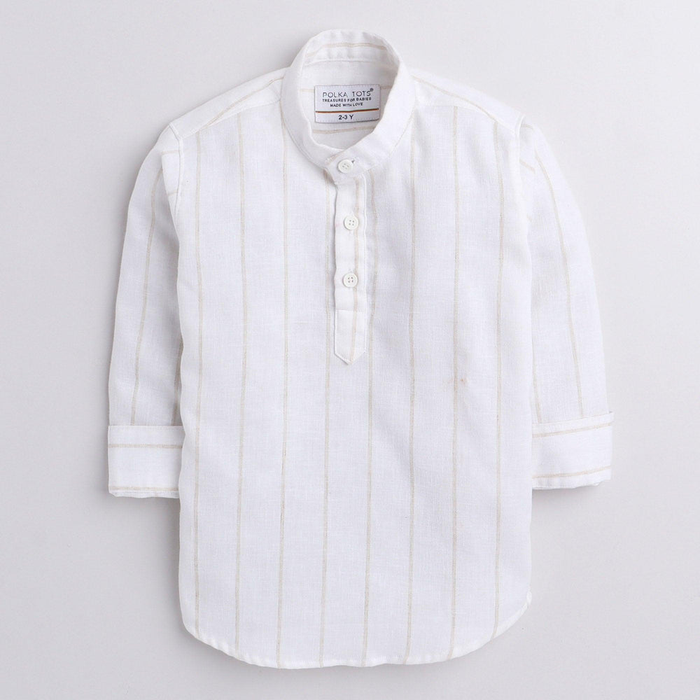 Polka Tots full sleeve elbow patch kurta - white