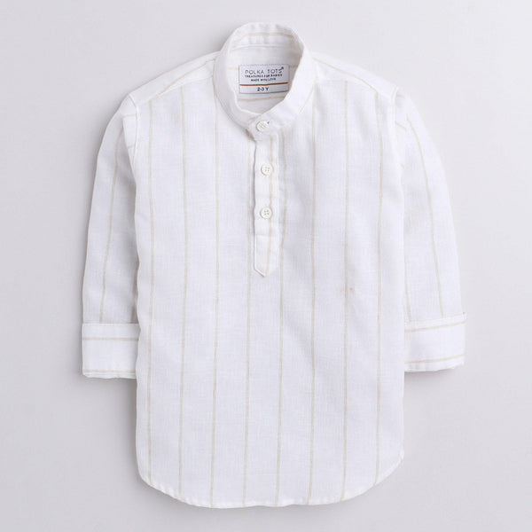 Polka Tots full sleeve elbow patch kurta - white