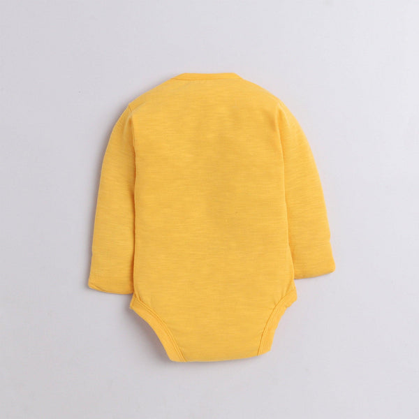 Polka Tots Full Sleeve Romper Onesie with Folded Mittens 100% Super Soft Cotton Hip Hip Hooray Yellow