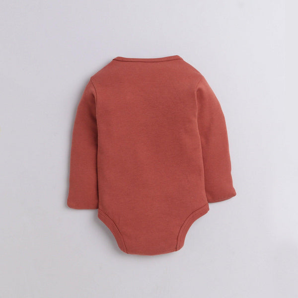 Polka Tots Full Sleeve Romper Onesie with Folded Mittens 100% Super Soft Cotton Sheep and Tree Rust