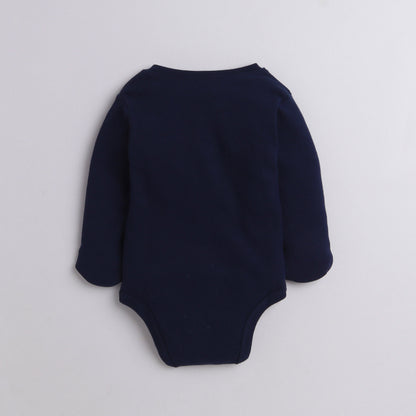Polka Tots Full Sleeve Romper Onesie with Folded Mittens 100% Super Soft Cotton Made In India Navy Blue