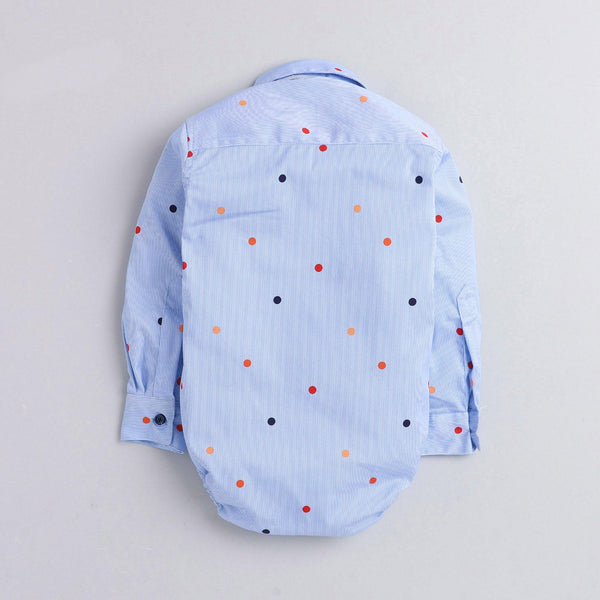 Polka Tots Full Sleeve Onesie Romper Polka Print With Bow Tie Blue