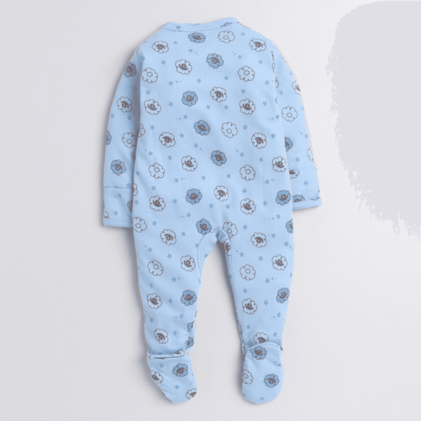 Polka Tots Full sleeve Fox Star All Over Print Footsie - Blue