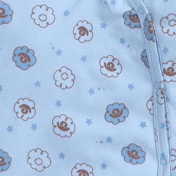 Polka Tots Full sleeve Fox Star All Over Print Footsie - Blue