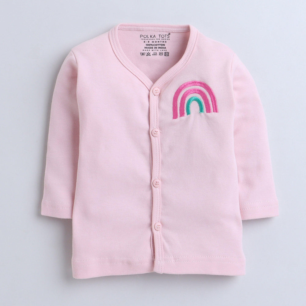 Polka Tots Full Sleeve Jabhla Vest Rainbow - Pink