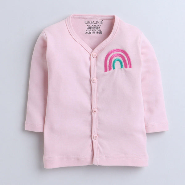 Polka Tots Full Sleeve Jabhla Vest Rainbow - Pink