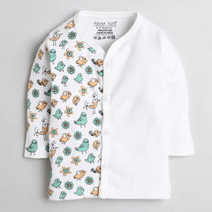 Polka Tots Full Sleeve Jabhla Vest Half Side Bird Flower - White