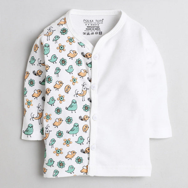 Polka Tots Full Sleeve Jabhla Vest Half Side Bird Flower - White
