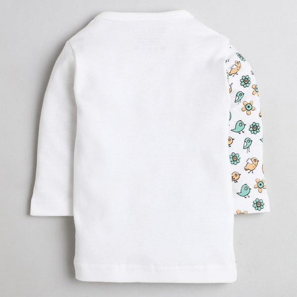 Polka Tots Full Sleeve Jabhla Vest Half Side Bird Flower - White