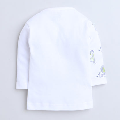 Polka Tots Full Sleeve Jabhla Vest Half Side Animal Print - White