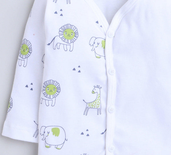 Polka Tots Full Sleeve Jabhla Vest Half Side Animal Print - White