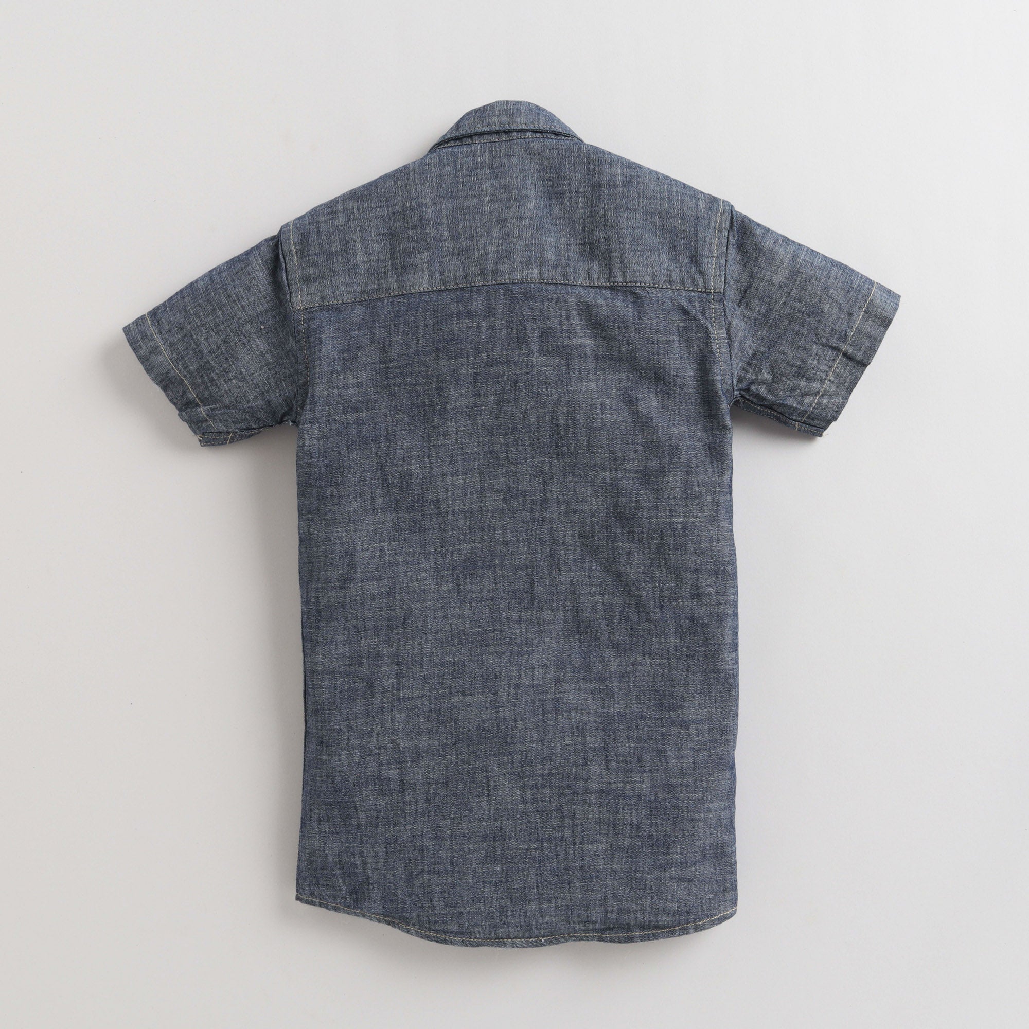 Whyessa - Short Sleeve Stitch Denim Shirt | YesStyle