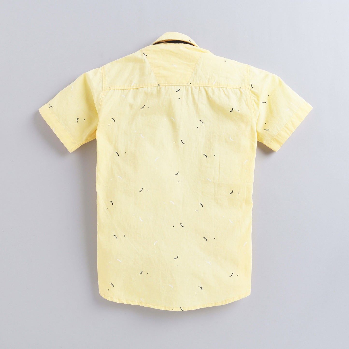 Polka Tots Half Sleeves All Over Leaves Printed Shirt With Bow Tie - Yellow