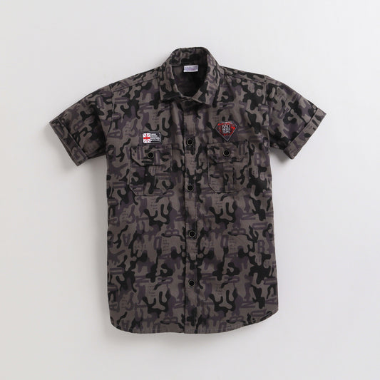 Polka Tots Half Sleeves Camouflage Print Detailing Shirt - Grey