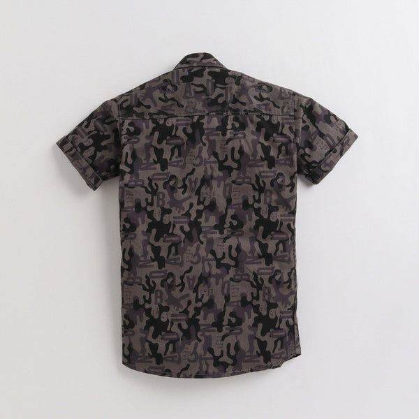 Polka Tots Half Sleeves Camouflage Print Detailing Shirt - Grey