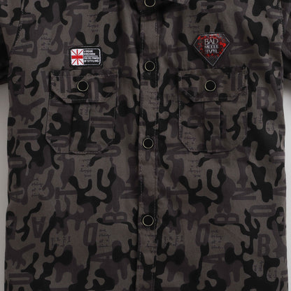 Polka Tots Half Sleeves Camouflage Print Detailing Shirt - Grey